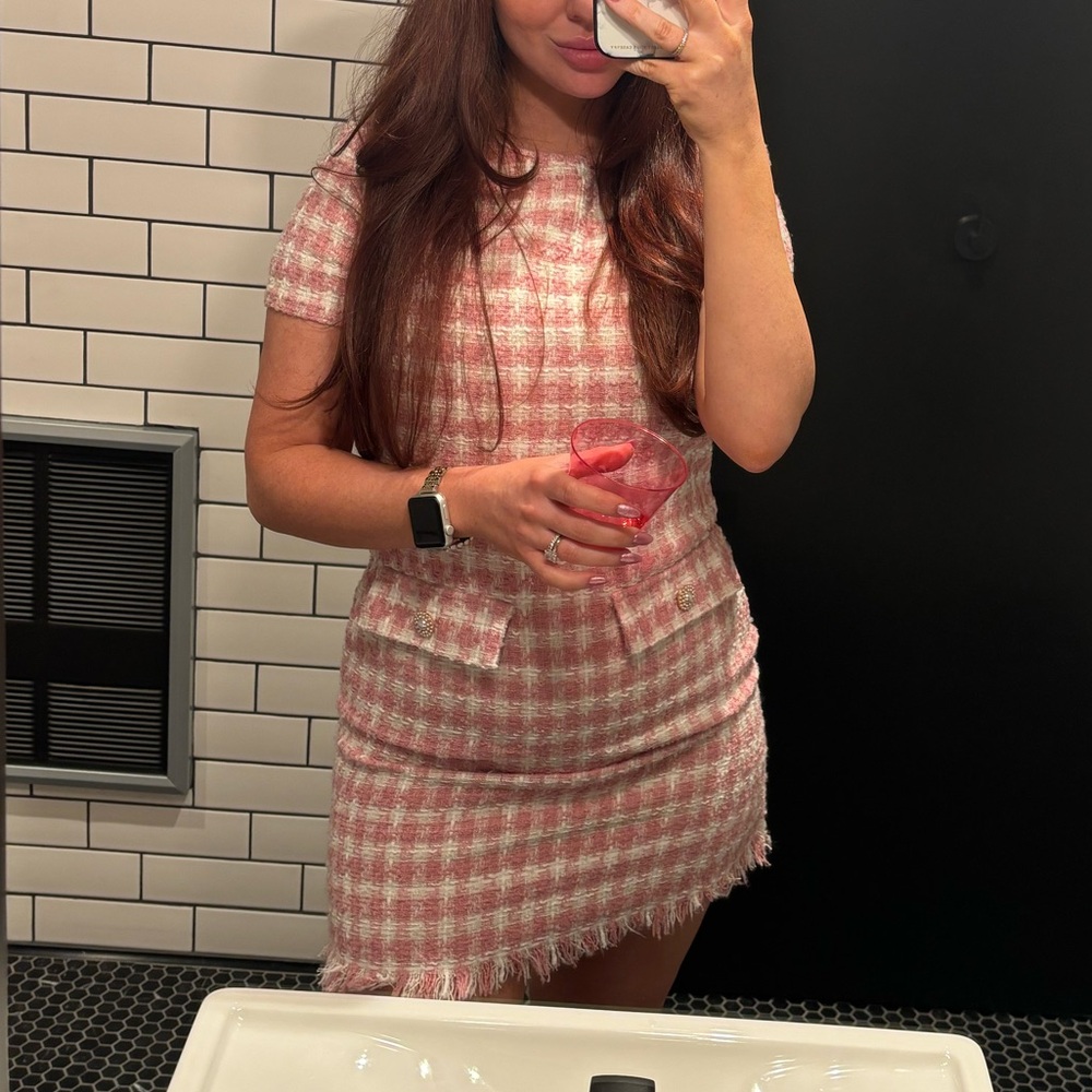 Pink Plaid Tweed Dress